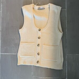 Zara Cream Button-Up Women's Sweater Vest